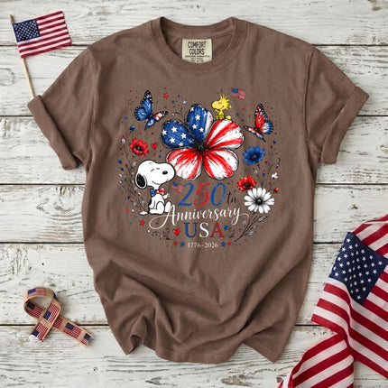ESPRESSO - AuraNations - Comfort Colors 250th Anniversary USA Flag Flower Butterflies Dog T-Shirt - Expresso / S - 250TH ANNIVERSARY, ALL, COMFORT COLORS, NO CUSTOM, PRODUCTS, SNPY, TSHIRT