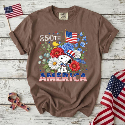ESPRESSO_08e89726-7018-4909-bedd-f8b2f143baed - AuraNations - Comfort Colors 250th America Patriotic Top Hat Floral Dog T-Shirt - Expresso / S - 250TH ANNIVERSARY, ALL, COMFORT COLORS, NO CUSTOM, PRODUCTS, SNPY, TSHIRT