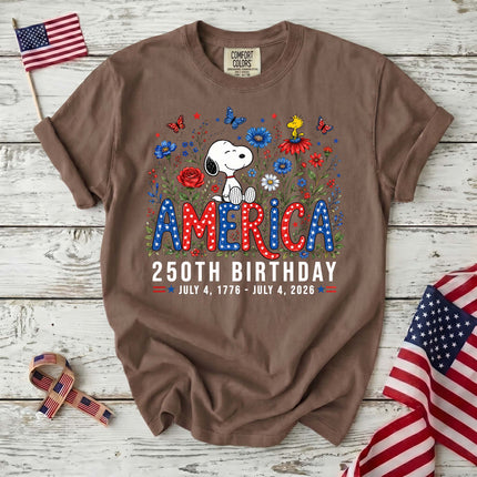 Comfort Colors America 250th Birthday Floral Sitting Dog T-Shirt