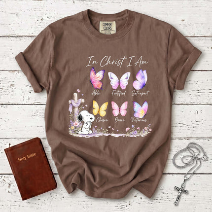 Comfort Colors In Christ I Am Butterfly Cross Christian T-Shirt