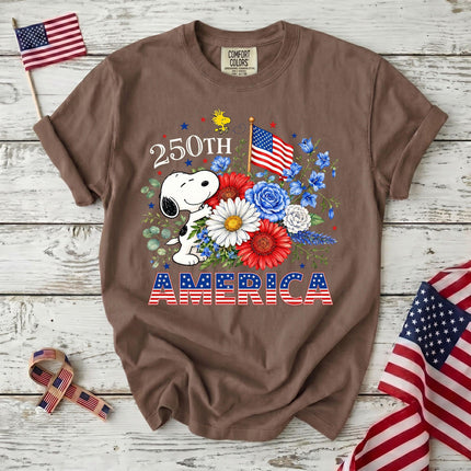 ESPRESSO_1e95b8d9-4ebc-4780-9673-dbbc91d36af1 - AuraNations - Comfort Colors 250th America Patriotic Floral Bouquet Dog T-Shirt - Expresso / S - 250TH ANNIVERSARY, ALL, COMFORT COLORS, NO CUSTOM, PRODUCTS, SNPY, TSHIRT