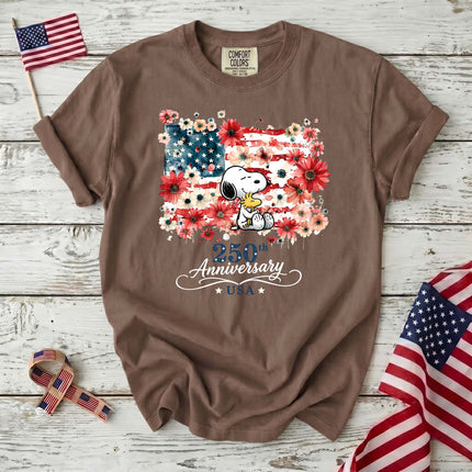 ESPRESSO_2a7257e2-22f2-44ee-b91a-ee3f45946c59 - AuraNations - Comfort Colors 250th Anniversary USA Floral Flag Hugging Dog T-Shirt - Expresso / S - 250TH ANNIVERSARY, ALL, COMFORT COLORS, NO CUSTOM, PRODUCTS, SNPY, TSHIRT