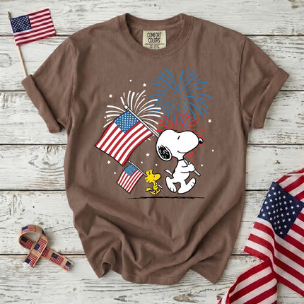 ESPRESSO_313f708a-1b04-4d53-bc2e-c4d8df43a770 - AuraNations - Comfort Colors Fireworks Patriotic Marching Flag Dog T-Shirt - Expresso / S - 250TH ANNIVERSARY, ALL, COMFORT COLORS, NO CUSTOM, PRODUCTS, SNPY, TSHIRT