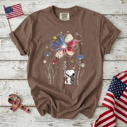 ESPRESSO_34d7d2a8-4066-4562-b052-132dd7ad9799 - AuraNations - Comfort Colors America Faith Freedom Pride Watercolor Flower Patriotic Dog T-Shirt - Expresso / S - 250TH ANNIVERSARY, ALL, COMFORT COLORS, NO CUSTOM, PRODUCTS, SNPY, TSHIRT