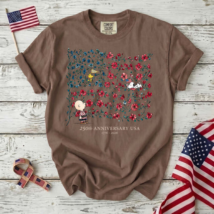 ESPRESSO_4228270a-7255-4c24-bff3-00d7f18432a6 - AuraNations - Comfort Colors 250th Anniversary USA Floral Vine Flag Friends T-Shirt - Expresso / S - 250TH ANNIVERSARY, ALL, COMFORT COLORS, NO CUSTOM, PRODUCTS, SNPY, TSHIRT