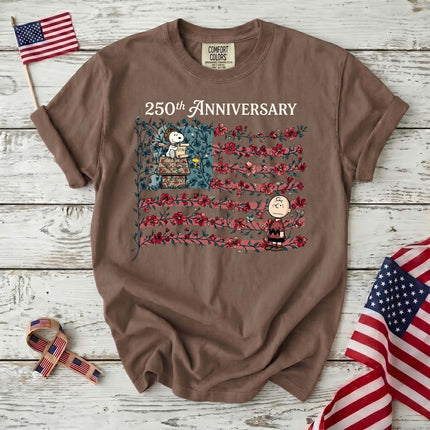 ESPRESSO_444207b5-0006-4450-9fdc-e7528e7359f3 - AuraNations - Comfort Colors 250th Anniversary Floral Vine Flag Aviator Dog T-Shirt - Expresso / S - 250TH ANNIVERSARY, ALL, COMFORT COLORS, NO CUSTOM, PRODUCTS, SNPY, TSHIRT