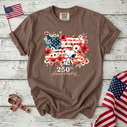 ESPRESSO_4eb5395a-af26-459c-b1e0-77ac0261da6e - AuraNations - Comfort Colors 250th Anniversary USA Floral Flag Sitting Dog T-Shirt - Expresso / S - 250TH ANNIVERSARY, ALL, COMFORT COLORS, NO CUSTOM, PRODUCTS, SNPY, TSHIRT
