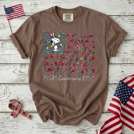 Comfort Colors 250th Anniversary USA Floral Vine Flag Uncle Sam Dog T-Shirt