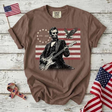 Comfort Colors 250th Anniversary USA Abraham Lincoln Guitar Flag T-Shirt