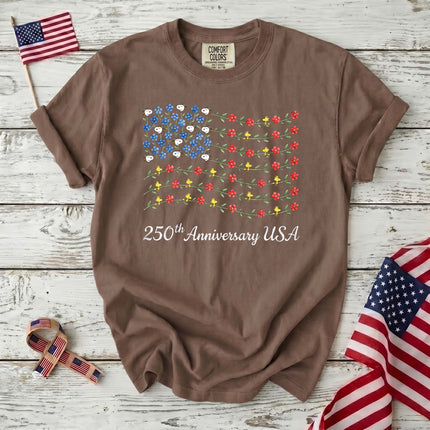 Comfort Colors 250th Anniversary USA Floral Vine Flag Dog And Bird T-Shirt