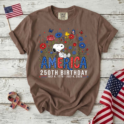 ESPRESSO_ab8d0c7e-6dfb-4db4-b312-d8edadca6b2d - AuraNations - Comfort Colors America 250th Birthday Floral Garden Dog T-Shirt - Expresso / S - 250TH ANNIVERSARY, ALL, COMFORT COLORS, NO CUSTOM, PRODUCTS, SNPY, TSHIRT