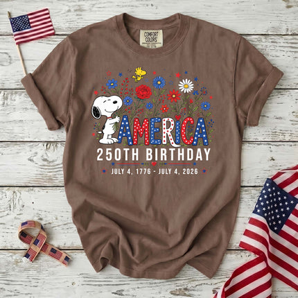 Comfort Colors America 250th Birthday Floral Hugging Dog T-Shirt