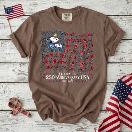 ESPRESSO_e1735210-37f8-434c-aceb-c5f04e4b600c - AuraNations - Comfort Colors Celebrating 250th Anniversary USA Floral Vine Flag Dog T-Shirt - Expresso / S - 250TH ANNIVERSARY, ALL, COMFORT COLORS, NO CUSTOM, PRODUCTS, SNPY, TSHIRT