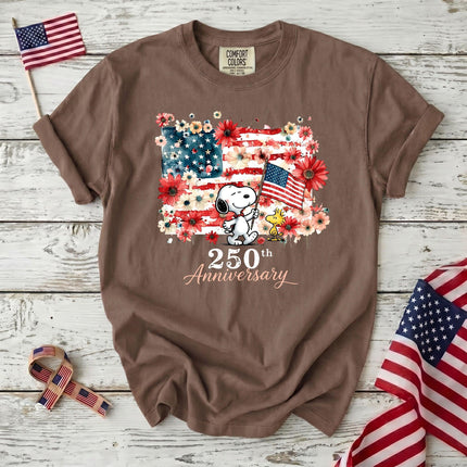 ESPRESSO_e4978fb1-555e-4317-9773-d369a10dbb23 - AuraNations - Comfort Colors 250th Anniversary USA Floral Waving Flag Dog T-Shirt - Expresso / S - 250TH ANNIVERSARY, ALL, COMFORT COLORS, NO CUSTOM, PRODUCTS, SNPY, TSHIRT