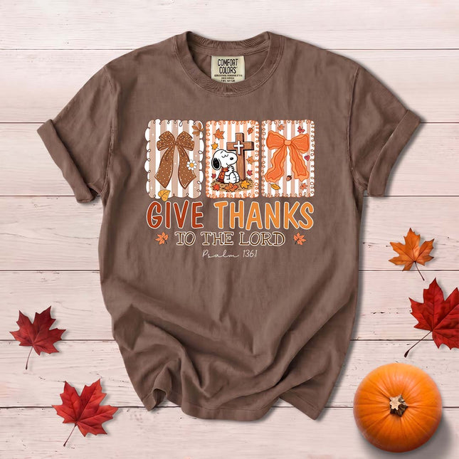 Comfort Colors Give Thanks to the Lord Fall Christian Cross Bow T-Shirt