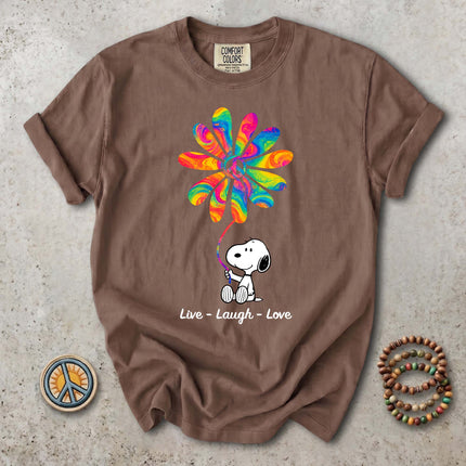 Comfort Colors Live Laugh Love Rainbow Peace Flower T-Shirt