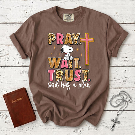 Comfort Colors Pray Wait Trust God Has a Plan Christian Faith T-Shirt