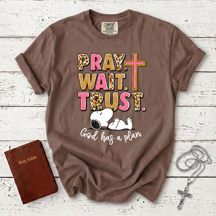 Comfort Colors Pray Wait Trust God Has a Plan Christian Faith T-Shirt