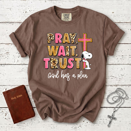 Comfort Colors Pray Wait Trust God Has a Plan Christian Faith T-Shirt
