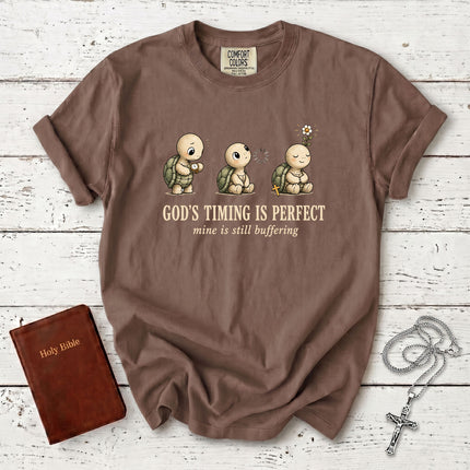 Comfort Colors God's Timing Is Perfect Mine Is Still Buffering Funny Christian T-Shirt