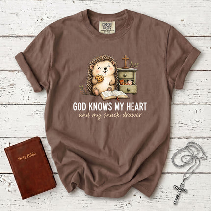 Comfort Colors God Knows My Heart and My Snack Drawer Funny Christian T-Shirt
