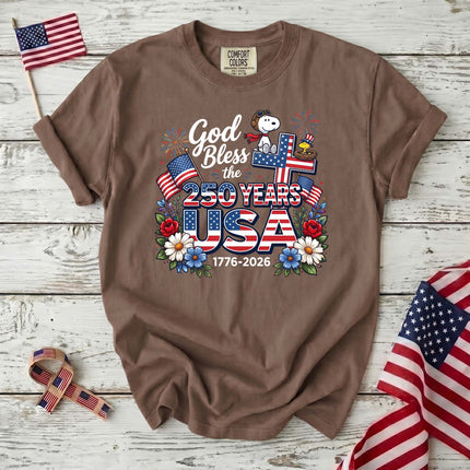 Comfort Colors God Bless The USA 250 Years Patriotic Cross T-Shirt