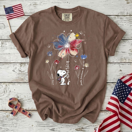 Comfort Colors America Watercolor Flag Floral Faith Freedom Dog T-Shirt