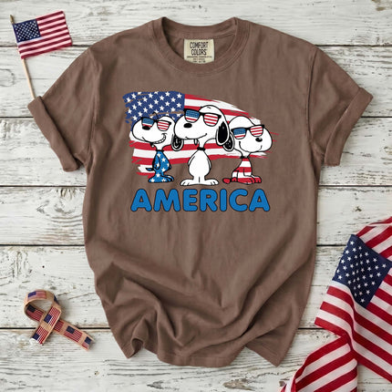 Comfort Colors America Cool Pups Patriotic Flag Sunglasses T-Shirt