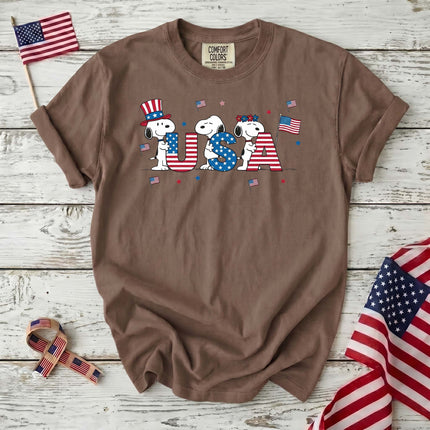 Comfort Colors USA Flag Block Letters Cute Dogs T-Shirt