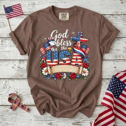 Comfort Colors God Bless The USA Celebrating 250 Years Cross Dog T-Shirt