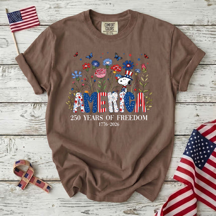 Comfort Colors America 250 Years Of Freedom Wildflowers Patriotic Dog T-Shirt