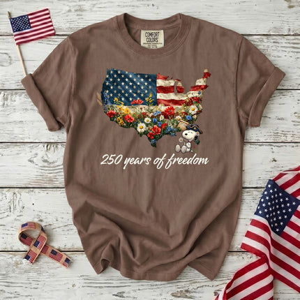 Comfort Colors 250 Years Of Freedom USA Map Floral Patriotic Dog T-Shirt