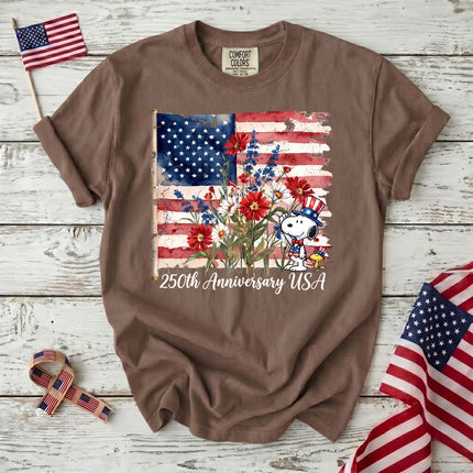 Comfort Colors 250th Anniversary USA Watercolor Flag Floral Dog T-Shirt
