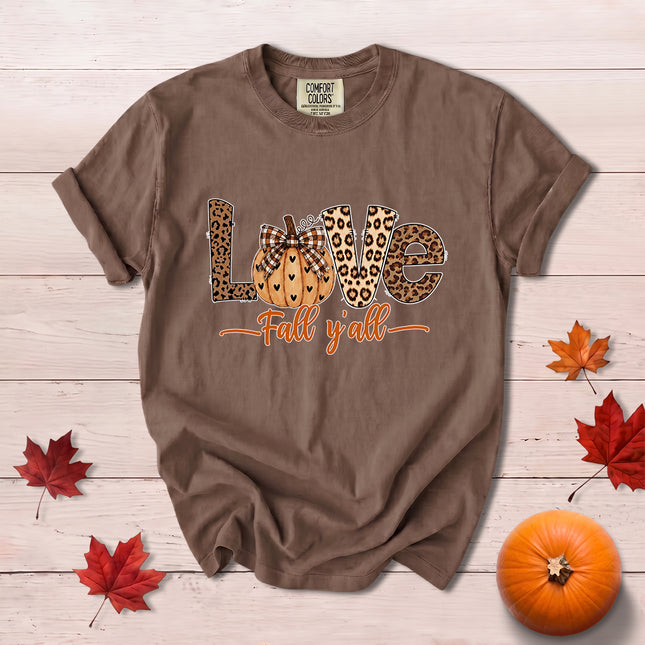 Comfort Colors Fall Autumn Love Fall Yall Leopard Pumpkin T-Shirt