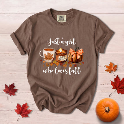 Comfort Colors Fall Autumn Just A Girl Who Loves Fall Pumpkin Coffee T-Shirt