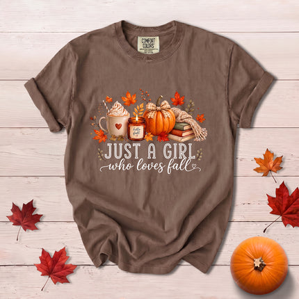 Comfort Colors Fall Autumn Just A Girl Who Loves Fall Pumpkin Coffee Cozy T-Shirt
