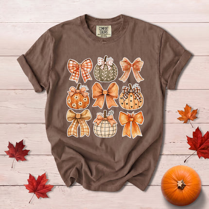 Comfort Colors Fall Autumn Pumpkin Bow Coquette Thanksgiving T-Shirt