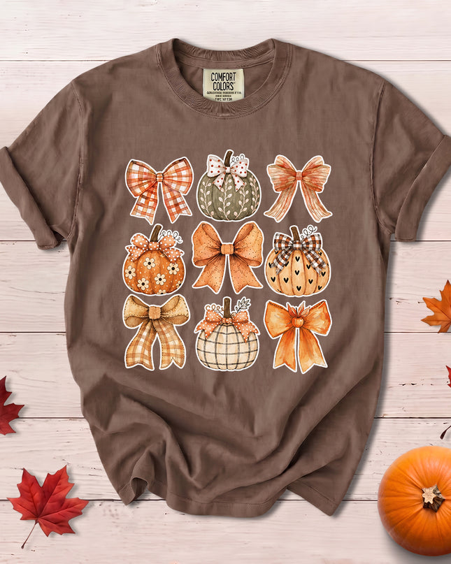 Comfort Colors Fall Autumn Pumpkin Bow Coquette Thanksgiving T-Shirt