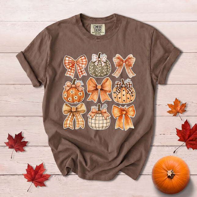 Comfort Colors Fall Autumn Pumpkin Bow Coquette Thanksgiving T-Shirt