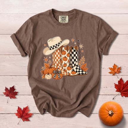 Comfort Colors Fall Cowboy Boots Pumpkin Thanksgiving T-Shirt