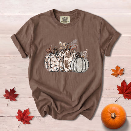 Comfort Colors Cow Print Pumpkin Rustic Fall Thanksgiving T-Shirt