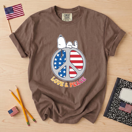 Comfort Colors Love and Peace American Flag Patriotic T-Shirt