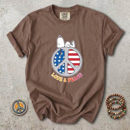 Comfort Colors American Flag Peace Love Patriotic Retro T-Shirt