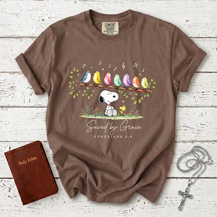 Comfort Colors Saved by Grace Ephesians 2 8 Singing Birds Christian T-Shirt