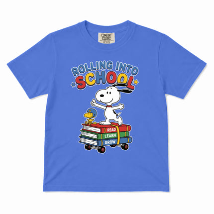 Comfort Colors Back To School Rolling Into School Read Learn Grow Kid T-Shirt