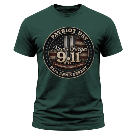 Patriot Day 9/11 Never Forget 25th Anniversary Memorial American Flag T-Shirt