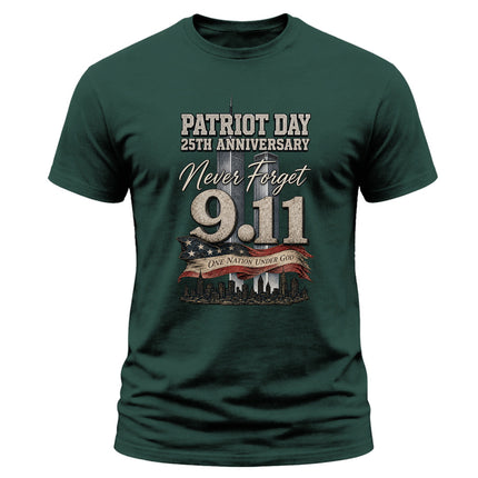 9/11 Patriot Day 25th Anniversary Never Forget One Nation Under God T-Shirt