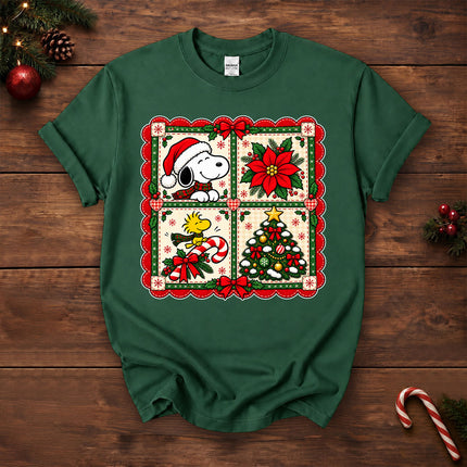 Christmas Patchwork Poinsettia Holiday Quilt T-Shirt