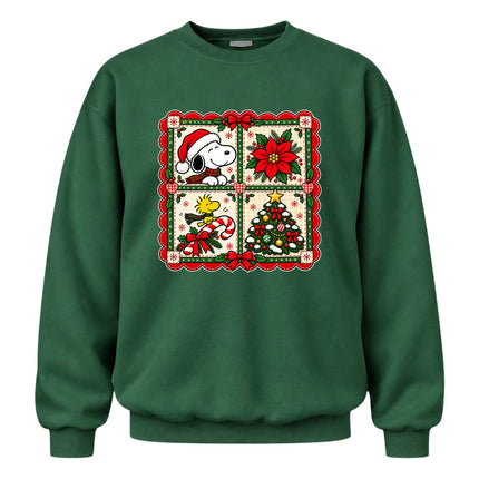 Christmas Patchwork Poinsettia Holiday Quilt Sweatshirt