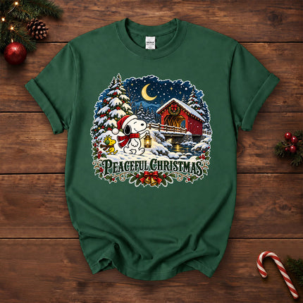 Peaceful Christmas Snowy Covered Bridge Winter Night T-Shirt